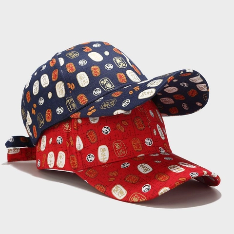 Gorra De Béisbol Algodón Estilo Chino Estampado Caracteres De Suerte Sombrero Sol Ajustable Vintage Streetwear Para Hombre Mujer