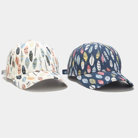Gorra De Béisbol Con Estampado De Plumas Bohemio Lona Algodón Hebilla Ajustable Ala Curva Sombrero Protección Solar