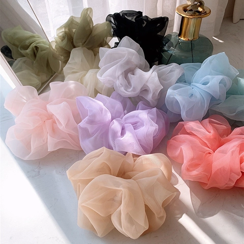 Oversized Organza Scrunchies Hair Ties Large Mesh Elastic Hair Rings Korean Style Elegant Handmade Accessories For Women