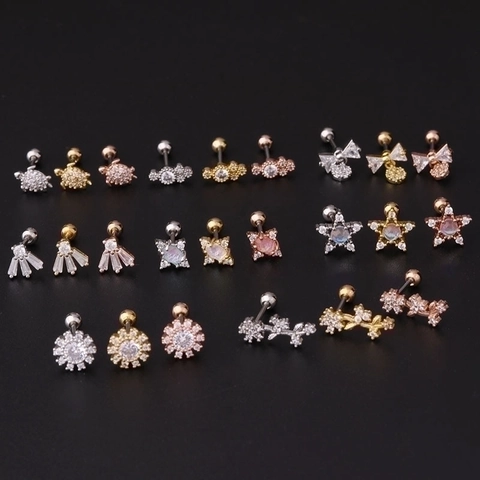 Orecchini Piercing Cartilagine Barra In Acciaio Inossidabile Rame Micro Pave Zirconia Forme Varie Chiusura A Sfera Per Donna