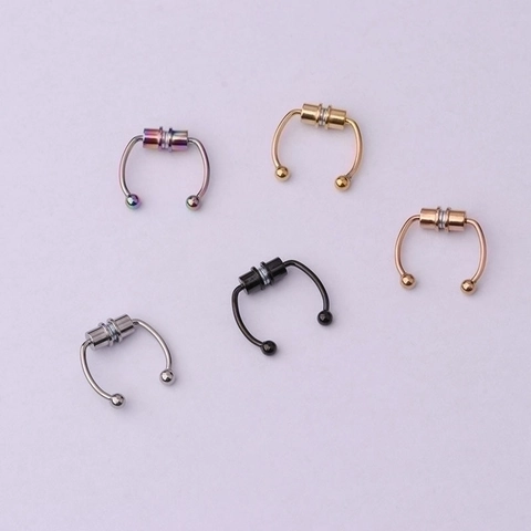 Magnetic Fake Nose Ring Septum Horseshoe Non-Piercing Stainless Steel Body Jewelry Clip On Hip Hop Unisex