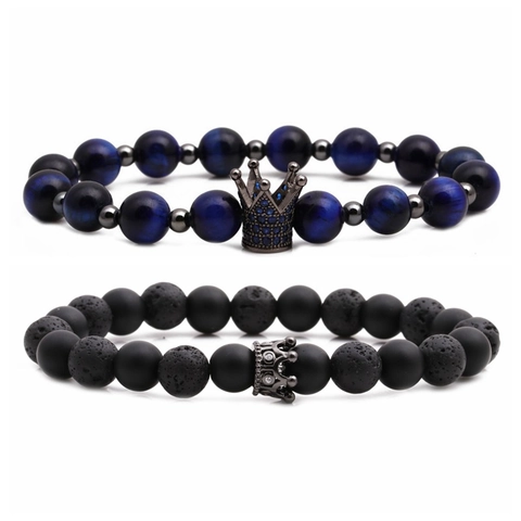 Bracciale Di Perle In Pietra Naturale Con Ciondolo Corona In Lega Micro Zircone Gioielli Elastici