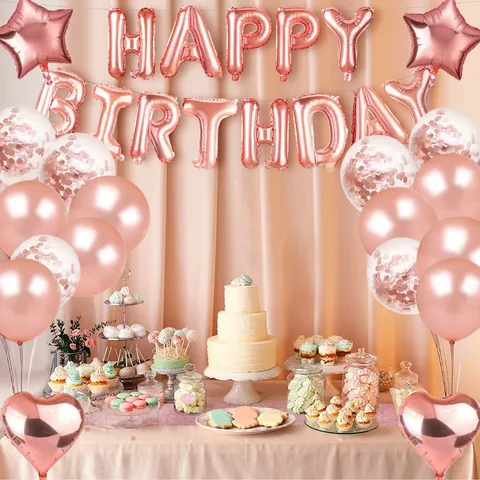 Buon Compleanno Palloncini In Foil E Lattice Con Tende In Frange Metalliche E Palloncini Con Coriandoli
