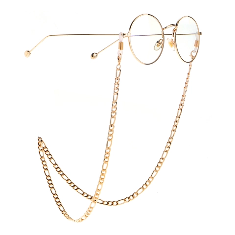 Gouden Zonnebrilketting Roestvrij Staal Figaro Schakels Antislip Brillenhouder Met Siliconen Lussen