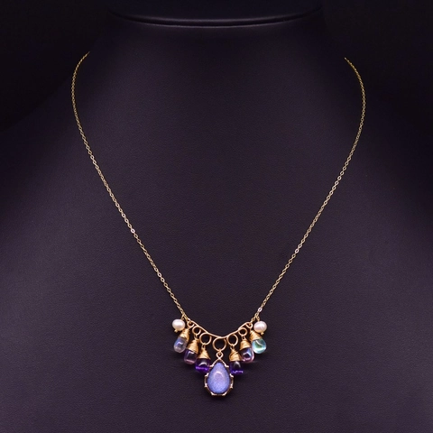 Collar Perlas de Agua Dulce De Agua Dulce Y Cristales Coloridos Con Cadena De Plata De Ley 925 Bañada En Oro Vintage Hecho A Mano Cobre