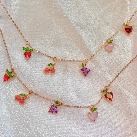 Sweet Adjustable Copper Fruit Charm Bracelet Zirconia Inlaid Strawberry Cherry Grape Pineapple Fashion Jewelry For Women