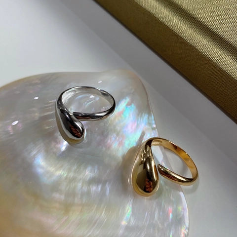925 Sterling Silber Ring Unregelmäßiger Wassertropfen Minimalistisch Verstellbar Offen Geometrischer Schmuck