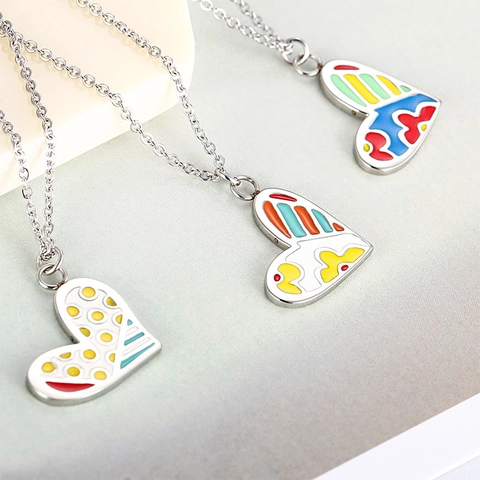 Collana Con Ciondolo A Cuore Smalto Colorato Catena In Acciaio Inossidabile Motivo Farfalla Fiore Gioielli Donna