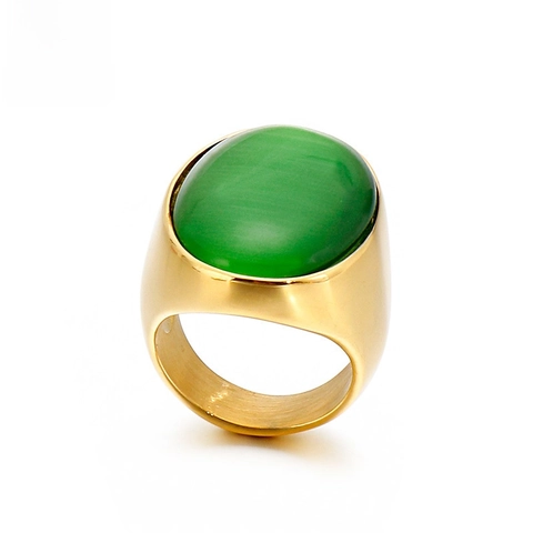 Vintage Stainless Steel Ring With Oval Synthetic Stone Bohemian Retro Punk Style Wide Band Jewelry For Men Women