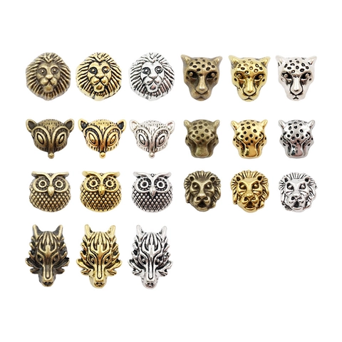 Animal Head Spacer Beads Alloy Retro Lion Leopard Wolf Owl For DIY Bracelet Jewelry Making Vintage Accessories
