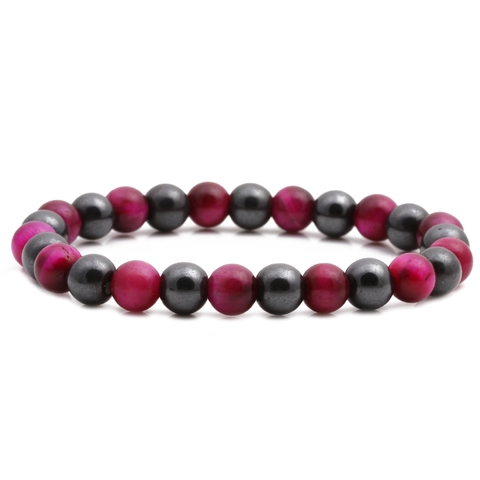 Bracciale Perline Pietra Occhio Di Tigre Naturale Ematite Rame Perline Tonde Corona Gioielli Moda Uomo Donna