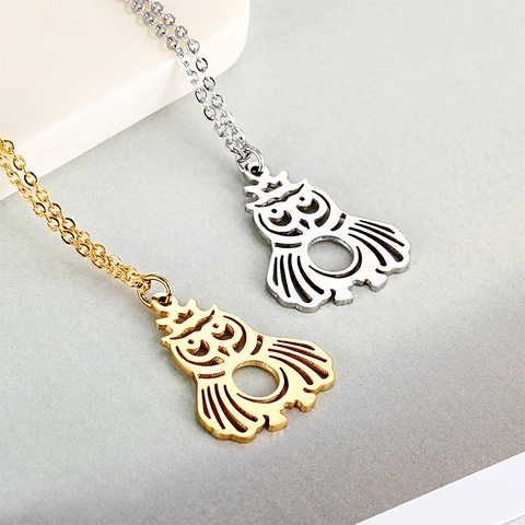 Collar Con Colgante De Búho Acero Inoxidable Hueco Corona Amuleto Animal Joyería De Moda