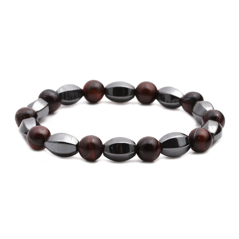 Men Tiger Eye Stone And Faceted Hematite Beaded Bracelet Elastic Healing Energy Jewelry Natural Gemstone Handmade