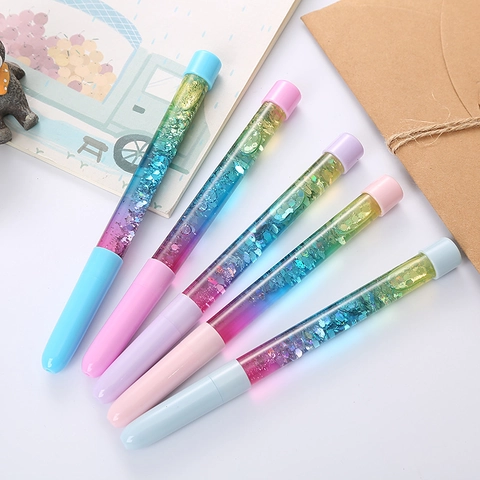 Penna Gel Con Sabbie Mobili Trasparente Plastica Con Glitter Mobili Colorati Cancelleria Carina Per Ufficio