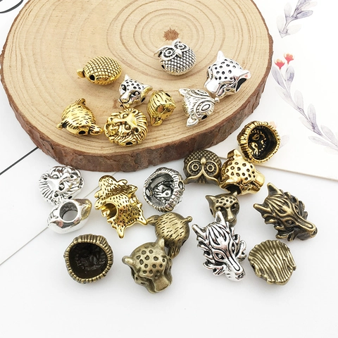 Animal Head Spacer Beads Alloy Retro Lion Leopard Wolf Owl For DIY Bracelet Jewelry Making Vintage Accessories