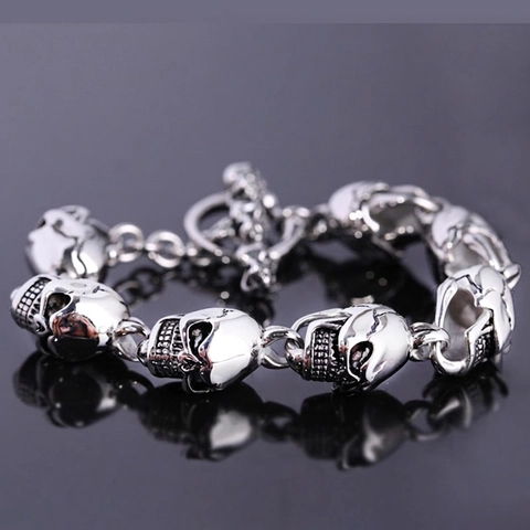 Pulsera De Cadena De Calavera Para Hombre Acero Inoxidable De Alta Calidad Joyería Gótica Punk Vintage Esqueleto Biker