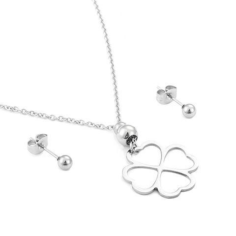 Collier Pendentif Trèfle Creux Et Boucles D'oreilles Clous Acier Inoxydable Style Coréen Minimaliste Accessoires Élégants Femme