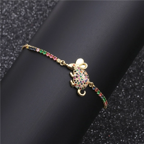 Bracciale Regolabile Con Ciondolo A Forma Di Topo Rame Micro Intarsio Zircone Colorato Animale Ratto Zodiaco Gioielli Moda