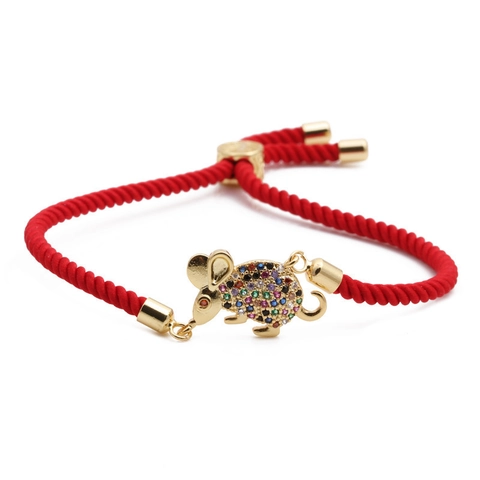 Bracciale Regolabile Con Ciondolo A Forma Di Topo Rame Micro Intarsio Zircone Colorato Animale Ratto Zodiaco Gioielli Moda