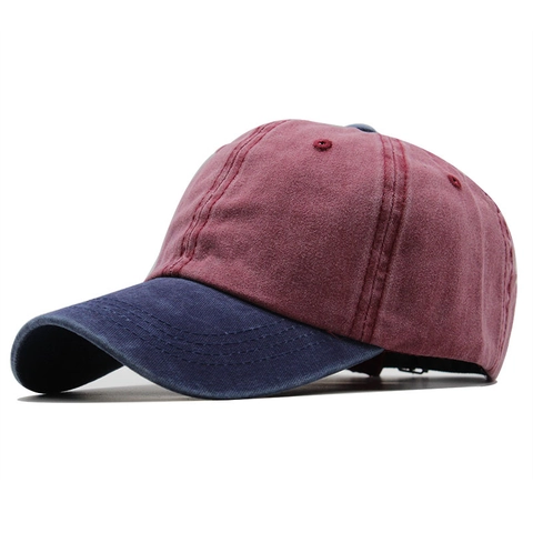 Retro Gewaschene Baumwolle Baseballkappe Distressed Colorblock Gebogener Schirm Verstellbarer Outdoor Sport Sonnenhut