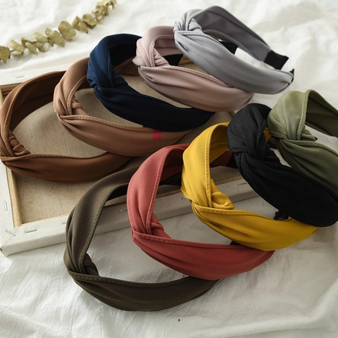 Diadema Anudada De Tela Color Sólido Banda Ancha Cruzada Para El Cabello Antideslizante Vintage Boho Para Mujer