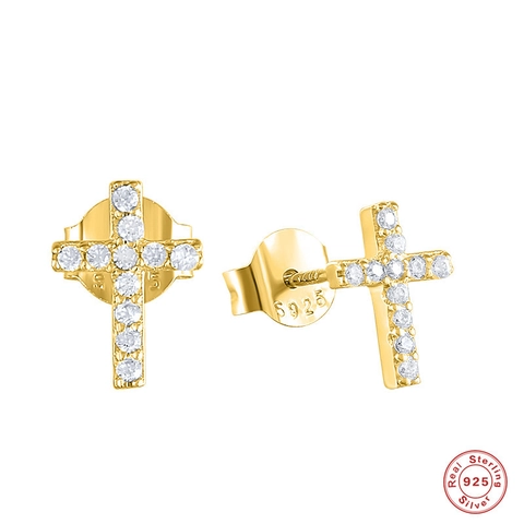 Orecchini A Lobo A Croce Argento Sterling 925 Con Zirconia AAAAA Gioielli Eleganti Geometrici Per Donne