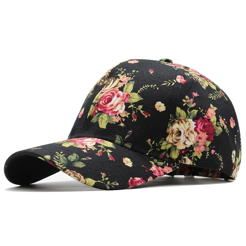 Casquette De Baseball Florale Coton Toile Imprimé Rose Réglable Rétro Chapeau De Soleil Été Décontracté Femmes