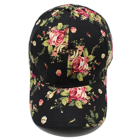 Casquette De Baseball Florale Coton Toile Imprimé Rose Réglable Rétro Chapeau De Soleil Été Décontracté Femmes