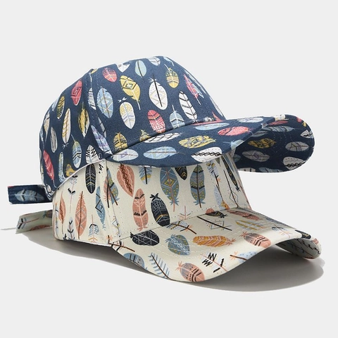 Gorra De Béisbol Con Estampado De Plumas Bohemio Lona Algodón Hebilla Ajustable Ala Curva Sombrero Protección Solar