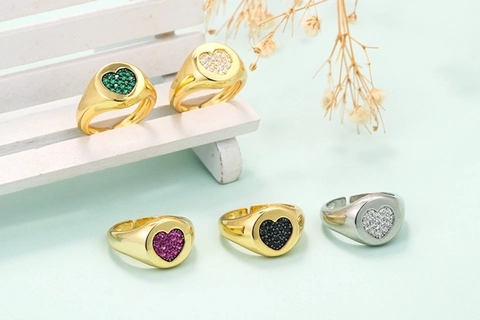 Anillo de Corazón de Cobre Ajustable de Moda Con Circonia Microincrustada Anillos Geométricos Galvanizados Oro Plata para Mujer Hombre Joyería Regalo