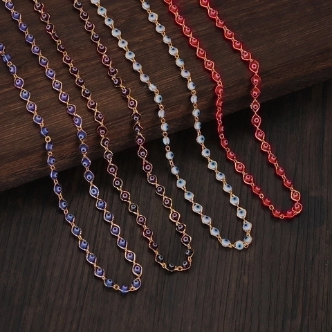 Evil Eye Halskette Böhmische Kupferlegierung Bunte Emaille Perlen Edelstahl Anhänger Verstellbare Schlüsselbein Kette Damen