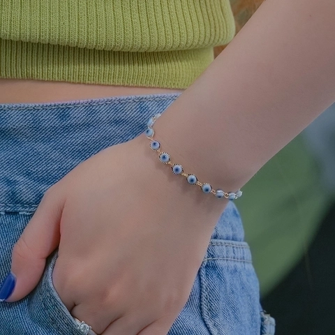 Bracciale Malocchio Per Donna Catena In Rame Placcato Oro Ciondolo Nazar Turco Gioielli Bohemian Regolabile Regalo