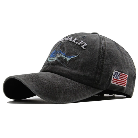 Gorra De Béisbol De Algodón Lavado Bordado Tiburón Parche Bandera De EE UU Vintage Ajustable Sombrero De Sol Para Hombres Mujeres