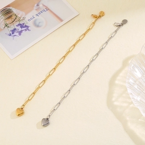Heart Pendant Paperclip Chain Bracelet Necklace Stainless Steel Minimalist Elegant Fashion Jewelry For Women
