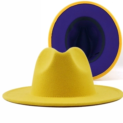 Fedora Hat Woolen Felt Two Tone Contrast Color Wide Flat Brim Jazz Cap For Men Women Fashion Outdoor Wear