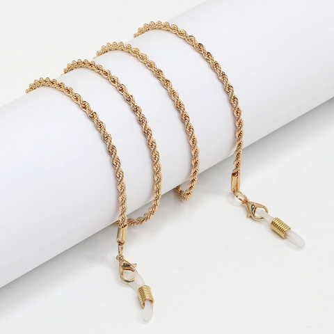 Gold Stainless Steel Rope Chain Glasses Chain Non Slip Eyeglass Strap With Silicone Loops For Sunglasses Eyewear
