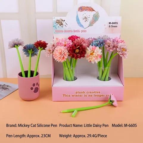 Creative Simulation Flower Gel Pens Silicone Stem Fabric Rose Sunflower Head Rollerball Pens Black Ink Office School Gift