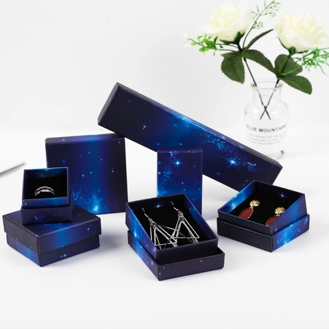 Portagioie Cielo Stellato Blu Scuro Stampa Galassia Scatola di Cartone per Anello Orecchino Collana Bracciale Confezione Regalo