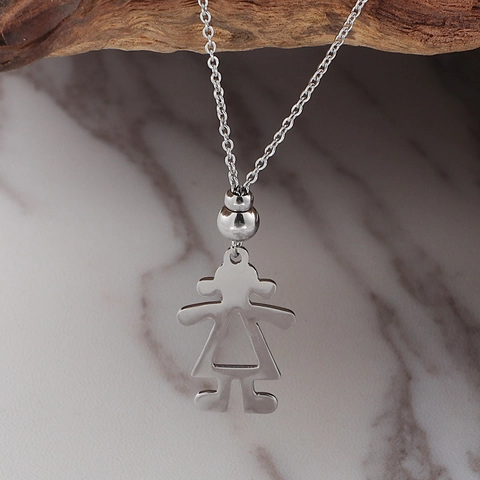 Stainless Steel Little Girl Silhouette Pendant Necklace And Ball Stud Earrings Silver Color Minimalist Jewelry For Women