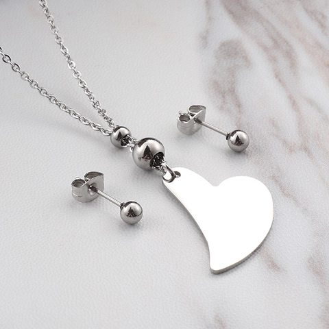 Collana Con Pendente A Cuore E Orecchini A Sfera Gioielli In Acciaio Inossidabile Lucidato Per Donna