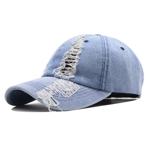 Casquette De Baseball En Denim Délavé Distressed Ripped Effiloché Rétro Streetwear Protection Solaire Respirante Ajustable Unisexe