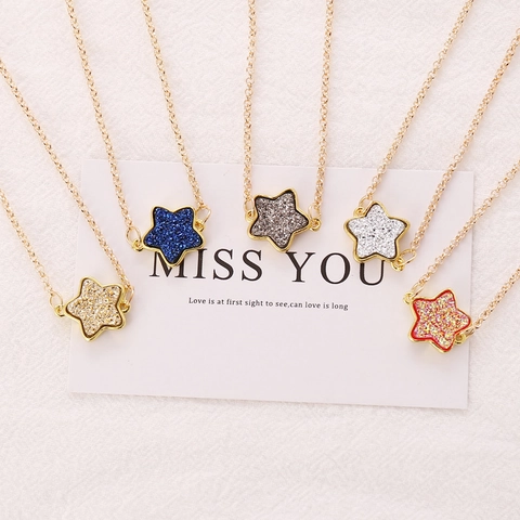 Collar Con Colgante De Estrella Para Mujer Brillo Pentagrama Encanto Aleación Cobre Cadena Clavícula Joyería Elegante Accesorio Fiesta
