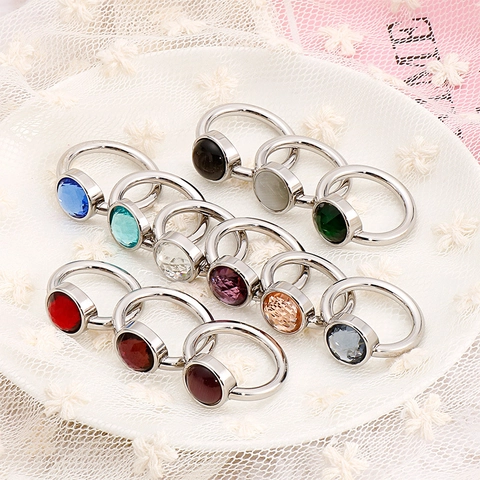 Moderne Damen Rund Stein Ring 316L Edelstahl Lünettenfassung Kristall Katzenauge Poliert Minimalistisch Hypoallergen