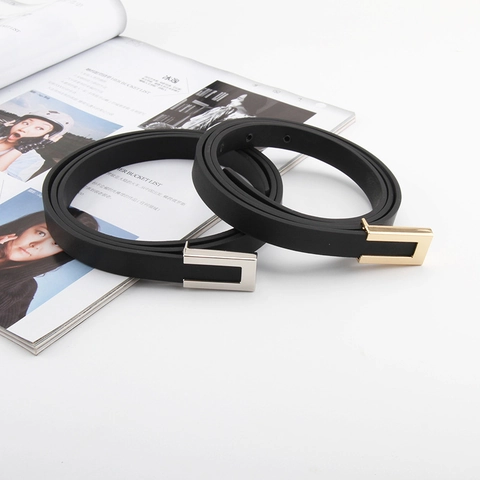 Cinturón Fino Para Mujer De Cuero Sintético Correa De Cintura Con Hebilla Rectangular De Aleación Accesorio Moda Minimalista Para Jeans Vestidos