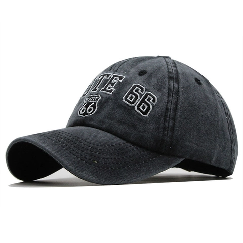 Cappello Da Baseball In Cotone Lavato Vintage Con Ricamo 3D Route 66 Retrò Berretto Da Sole Regolabile Unisex