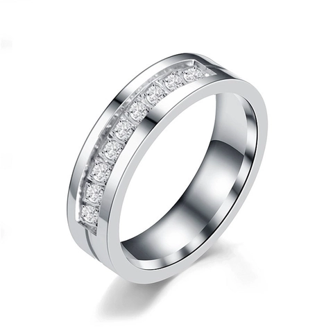 Minimalist Stainless Steel Rhinestone Ring Fashion Unisex Couple Band Inlaid Diamond Style Gold Silver Color Jewelry Gift