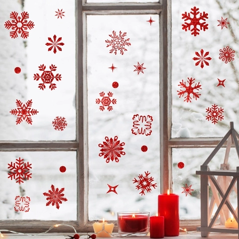 Christmas Snowflake Window Stickers Glitter Static PVC Film Removable Decals Holiday Glass Home Decoration Festive