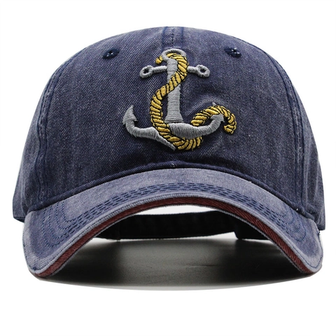 Vintage Washed Cotton Baseball Cap With Anchor Embroidery Adjustable Outdoor Sun Hat For Men Women