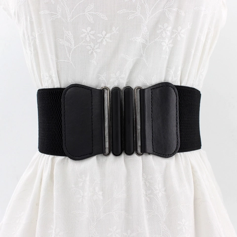 Ceinture Corset Large Pour Femmes Bande Élastique Boucle Ovale Double Cuir Synthétique Accessoire Décoratif Pour Robes