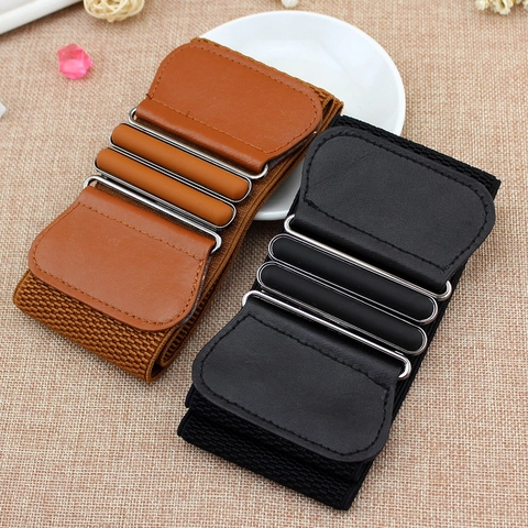 Ceinture Corset Large Pour Femmes Bande Élastique Boucle Ovale Double Cuir Synthétique Accessoire Décoratif Pour Robes